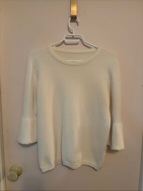 Cream Pearl-Trim Knit Sweater
